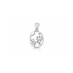 Sterling Silver Oxidized And Polished Cactus In Desert Pendant