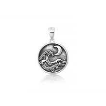Load image into Gallery viewer, Sterling Silver Oxidized And Polished Round Ocean And Moon Pendant