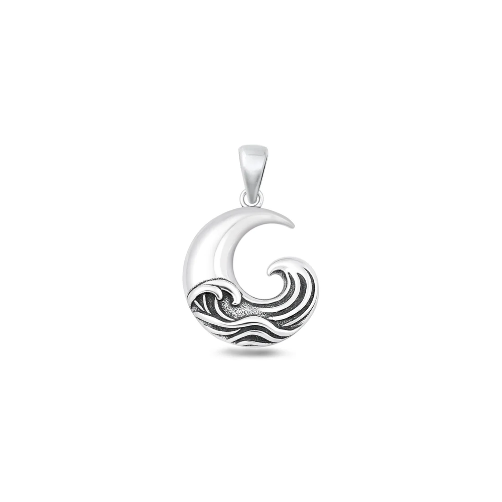 Sterling Silver Oxidized And Polished Ocean And Moon Pendant