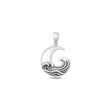 Load image into Gallery viewer, Sterling Silver Oxidized And Polished Ocean And Moon Pendant