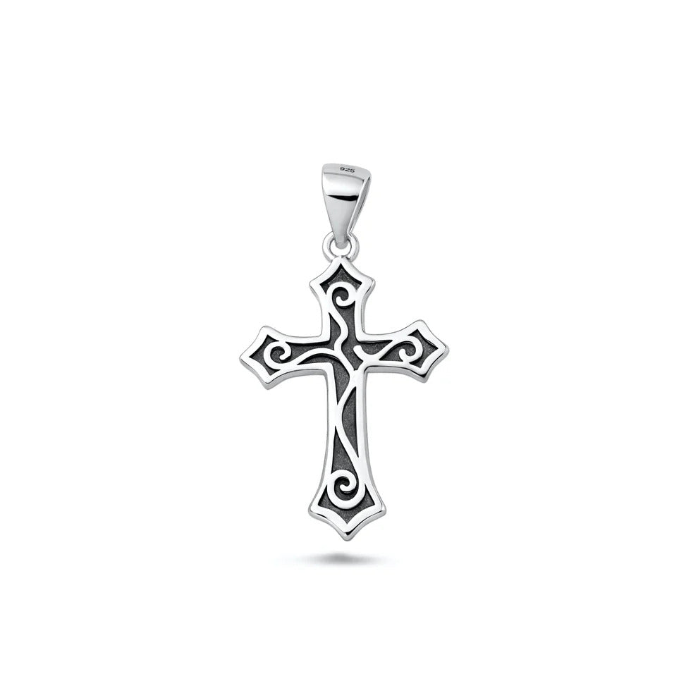 Sterling Silver Oxidized And High Polished 24mm Cross Pendant