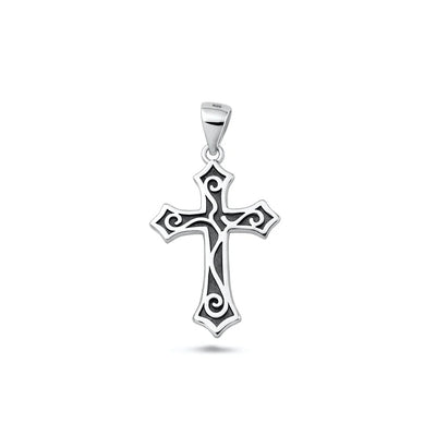 Sterling Silver Oxidized And High Polished 24mm Cross Pendant