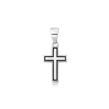Load image into Gallery viewer, Sterling Silver Oxidized And Polished Black Line Cross Pendant