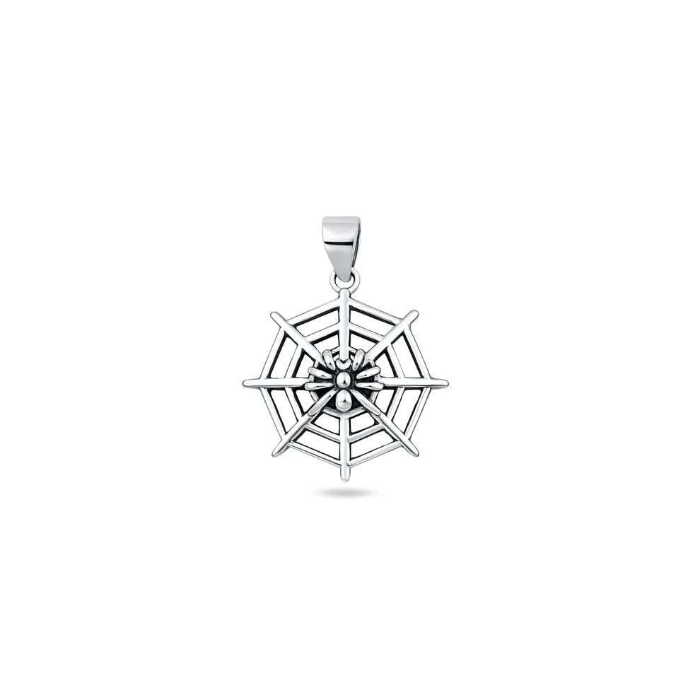 Sterling Silver Oxidized And Polished Spiderweb Pendant