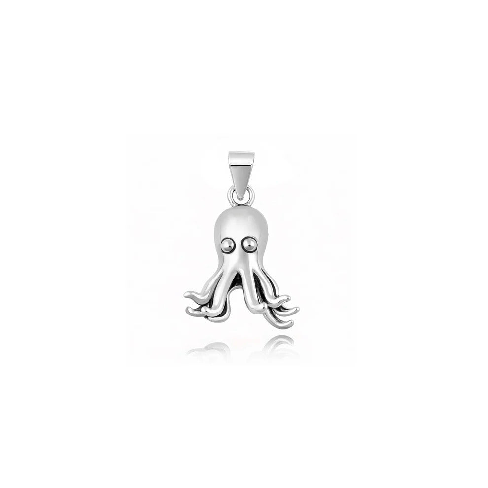 Sterling Silver Oxidized And High Polished Octopus Pendant