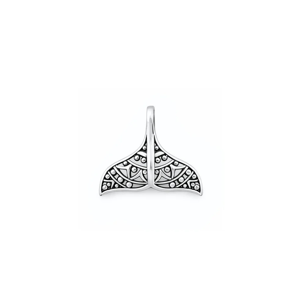 Sterling Silver Oxidized And High Polished 17.8mm Tribal Whale Tail Pendant