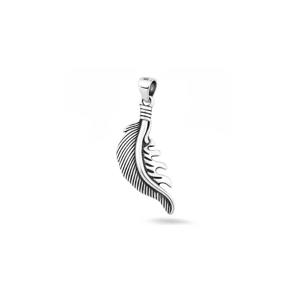 Sterling Silver Oxidized And Polished 22mm Feather Pendant
