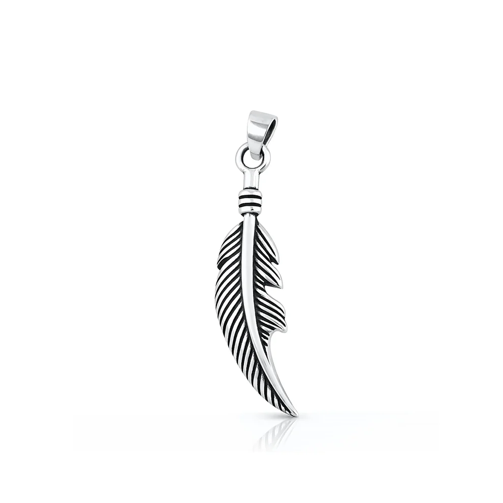 Sterling Silver Oxidized And Polished Feather Pendant