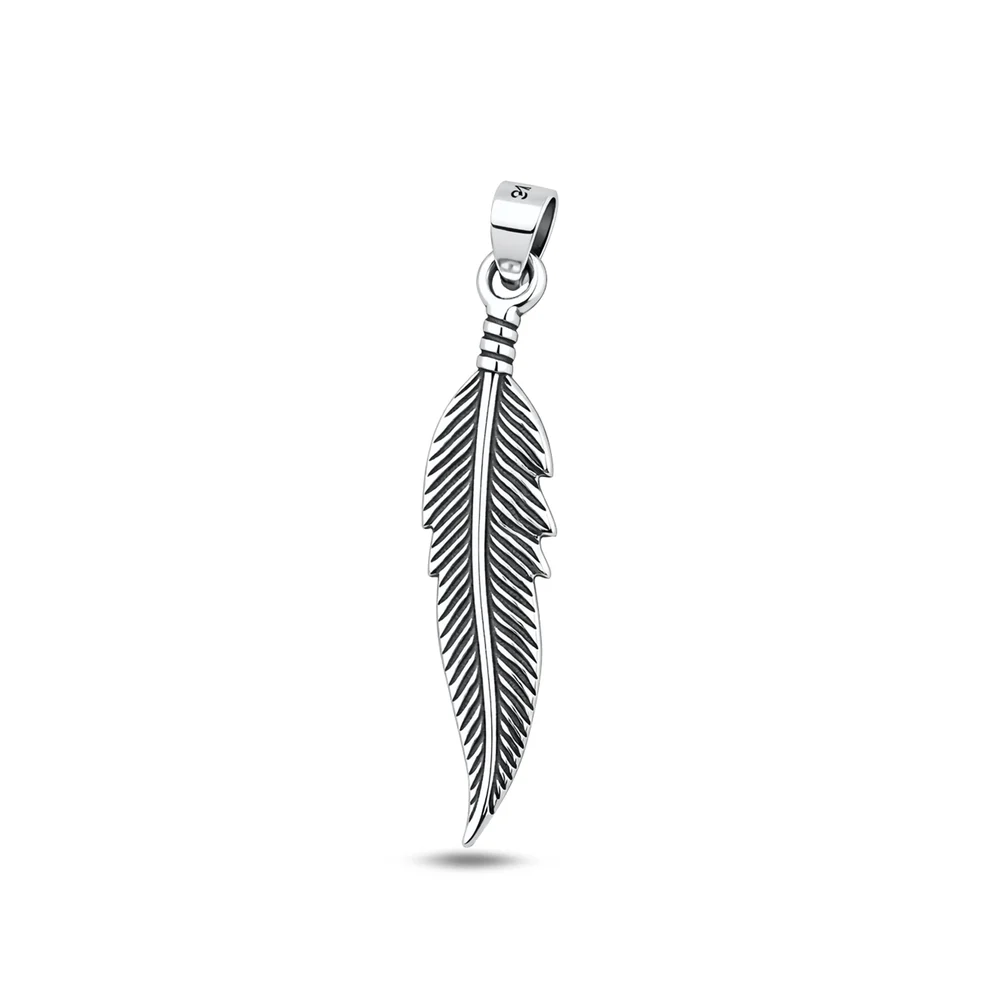 Sterling Silver Oxidized And Polished 34mm Feather Pendant