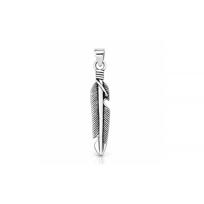 Sterling Silver Oxidized And Polished Feather Plain Pendant