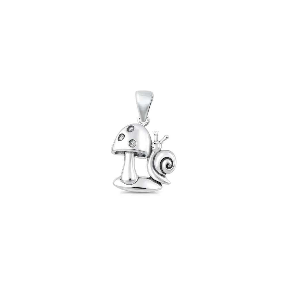 Sterling Silver Oxidized And Polished 15mm Mushroom And Snail Pendant