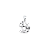 Sterling Silver Oxidized And Polished 15mm Mushroom And Snail Pendant