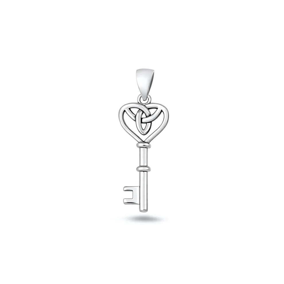 Sterling Silver Oxidized And Polished Celtic Knot Heart Key Pendant