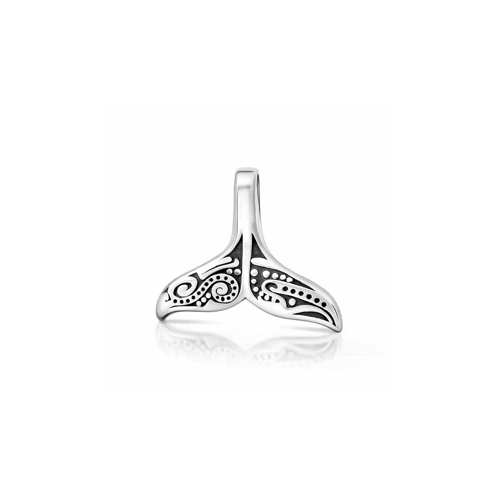 Sterling Silver Oxidized And High Polished Tribal Whale Tail Pendant