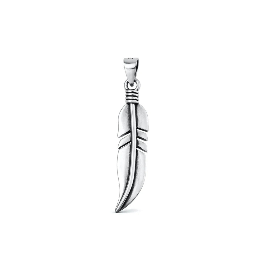 Sterling Silver Oxidized And High Polished 26.3mm Feather Pendant