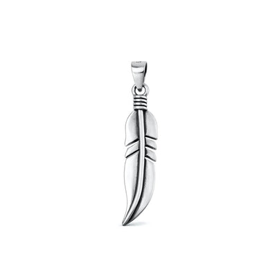 Sterling Silver Oxidized And High Polished 26.3mm Feather Pendant