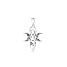 Load image into Gallery viewer, Sterling Silver Oxidized And Polished Triple Moon Goddess Pendant