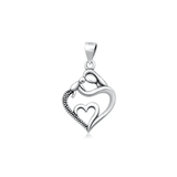 Sterling Silver Oxidized And Polished Mother Child Heart Pendant