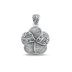 Sterling Silver Oxidized 19.3mm Plumeria Flowers Pendant