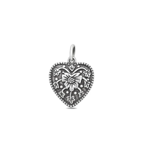Load image into Gallery viewer, Sterling Silver Oxidized Heart And Flower Pendant