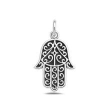 Load image into Gallery viewer, Sterling Silver Oxidized Hamsa Pendant