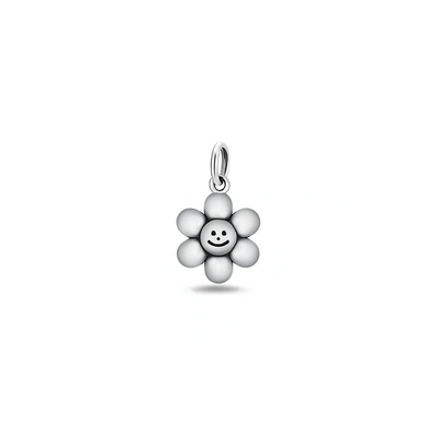 Sterling Silver Oxidized And High Polished Happy Face Flower Pendant