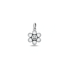 Sterling Silver Oxidized And High Polished Happy Face Flower Pendant