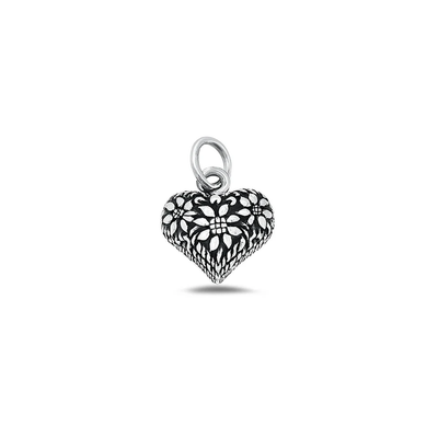 Sterling Silver Oxidized 12mm Hearts And Flowers Pendant