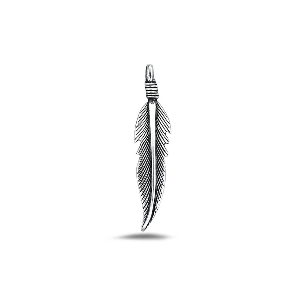 Sterling Silver Oxidized 25.8mm Feather Pendant