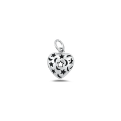 Sterling Silver Oxidized Heart Moon And Star Pendant