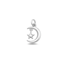 Load image into Gallery viewer, Sterling Silver Oxidized Crescent Moon And Star Pendant