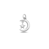 Sterling Silver Oxidized Crescent Moon And Star Pendant
