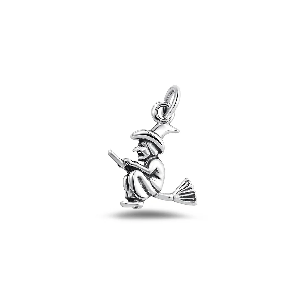 Sterling Silver Oxidized Witch Pendant