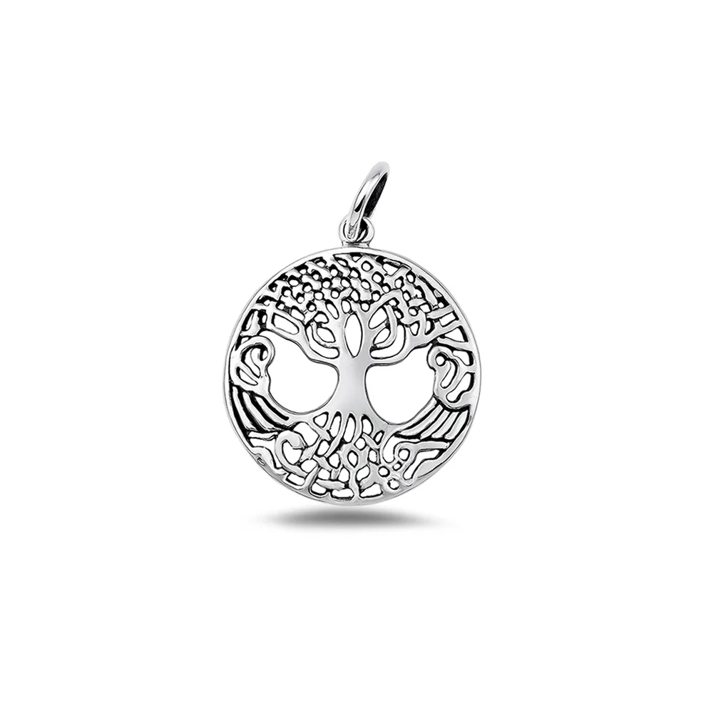 Sterling Silver Oxidized And High Polished 18.3mm Tree Of Life Pendant