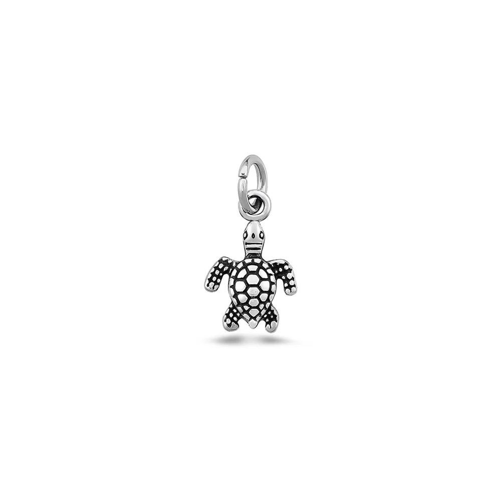 Sterling Silver Oxidized And High Polished 10mm Turtle Pendant