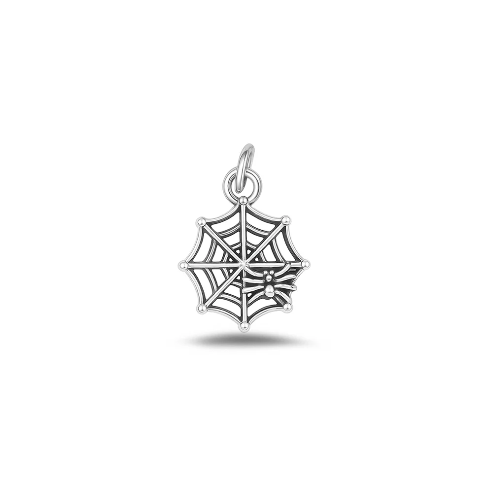 Sterling Silver Oxidized And High Polished Spiderweb Pendant