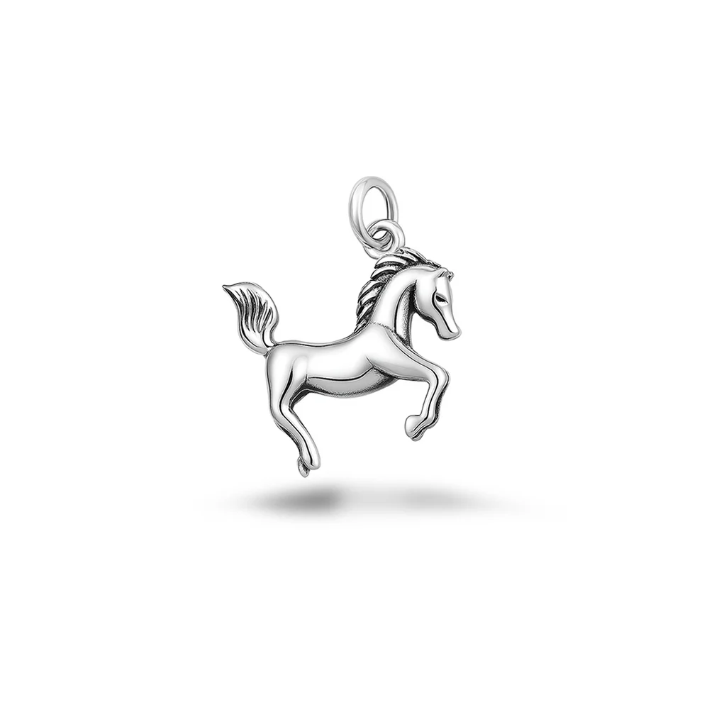 Sterling Silver Oxidized And High Polished 15.8mm Horse Pendant