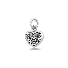 Load image into Gallery viewer, Sterling Silver Oxidized Heart And Flowers Pendant