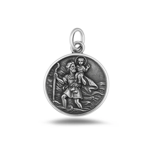 Load image into Gallery viewer, Sterling Silver Oxidized Saint Christopher Pendant