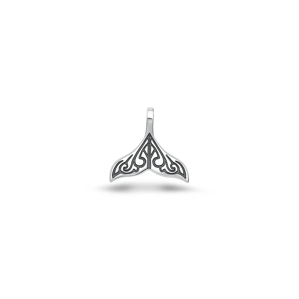 Sterling Silver High Polished And Oxidized Tribal Whale Tail Pendant