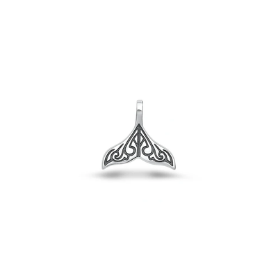 Sterling Silver High Polished And Oxidized Tribal Whale Tail Pendant