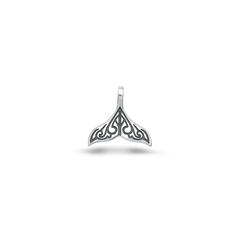 Sterling Silver High Polished And Oxidized Tribal Whale Tail Pendant