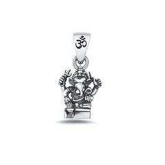 Sterling Silver Oxidized And High Polished Ganesha Pendant