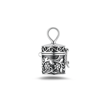 Load image into Gallery viewer, Sterling Silver Oxidized And Polished Floral Canister Pendant