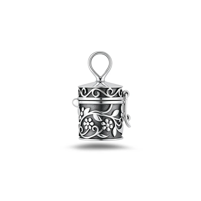 Sterling Silver Oxidized And Polished Floral Canister Pendant