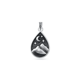 Sterling Silver Oxidized And Polished Mountains And Moon Pendant