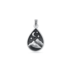 Sterling Silver Oxidized And Polished Mountains And Moon Pendant
