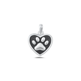 Sterling Silver Oxidized Paw Print Heart Pendant
