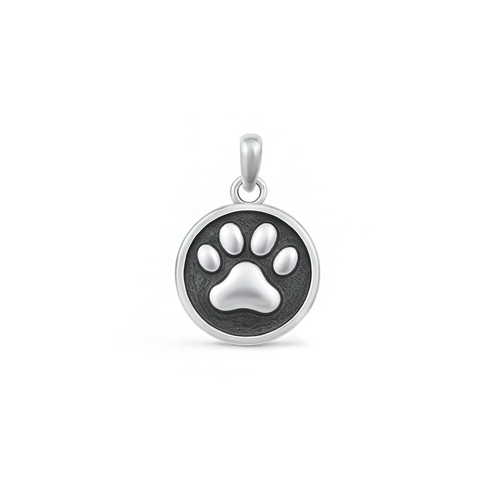 Sterling Silver Oxidized Paw Print Pendant