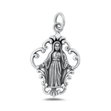 Sterling Silver Oxidized And Polished Virgin Mary Pendant